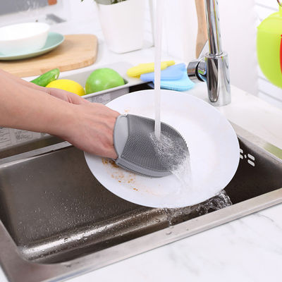 Διπλής όψης σφουγγάρι σιλικόνης πλυντήριο πιάτων βούρτσα για ανθεκτικό σε λεκέ καθαρισμό κουζίνας